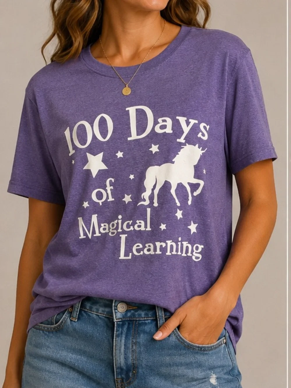 Gildan Purple Tee with White Unicorn